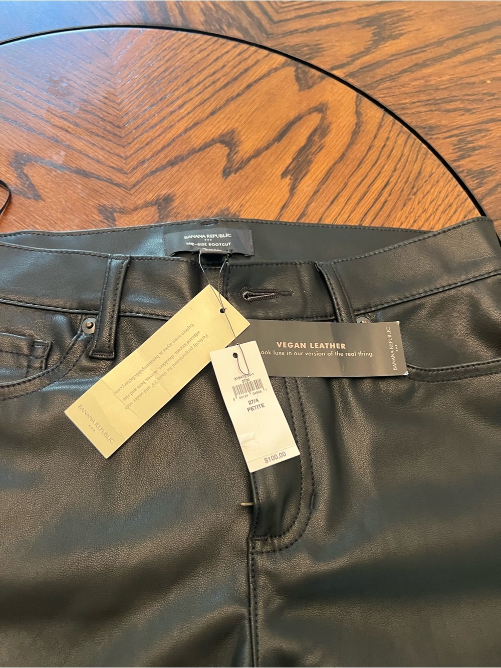 Banana Republic Women’s Black Faux Leather Bootcut Mid Rise Petite 4P 27" # 755 - Picture 7 of 14